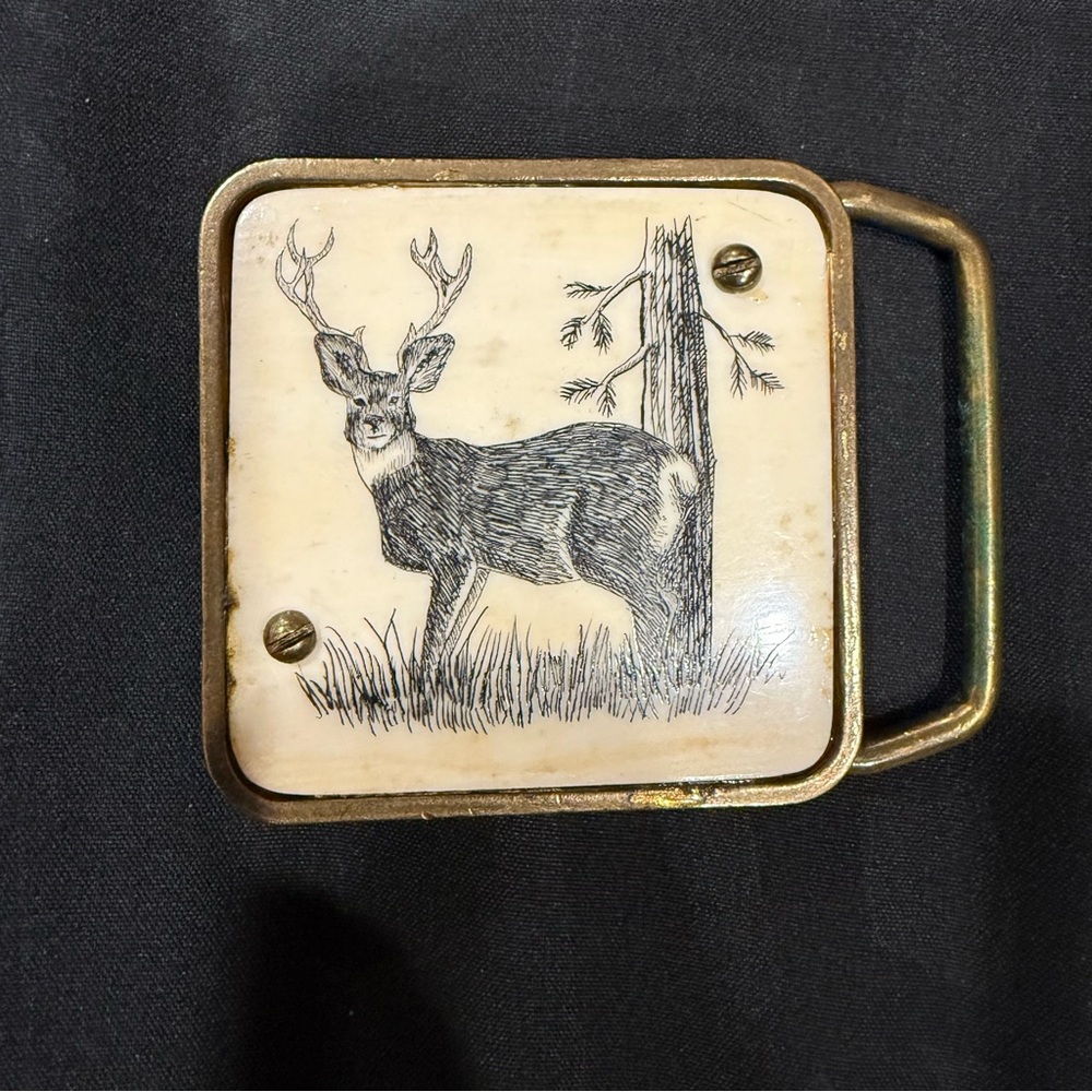 Vintage 1978 BTS Solid Brass Deer Belt Buckle